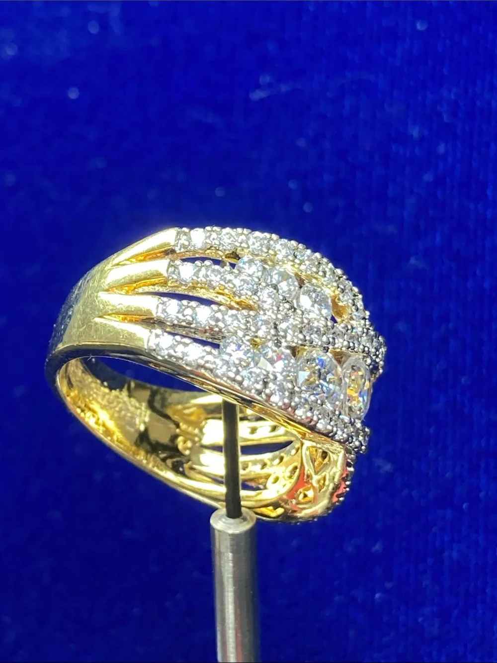 Gold Crisscross Pavé Cubic Zirconia Wide Band Ring - Gold